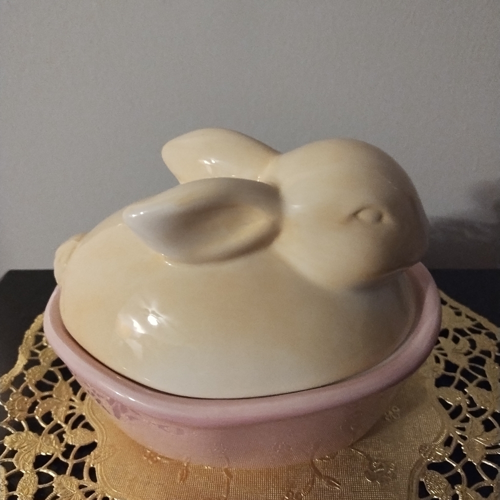 Pink and Cream Ceramic Bunny Dish